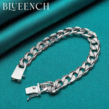 925 Silver Wide Cuban Hip Hop Bracelet Men Women Jewelry