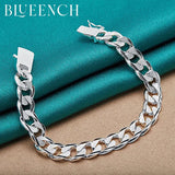 925 Silver Wide Cuban Hip Hop Bracelet Men Women Jewelry