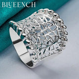925 Silver Wide Face Hollow Ring for Women's Wedding Party Jewelry