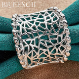 925 Silver Wide Face Hollow Ring for Women's Wedding Party Jewelry