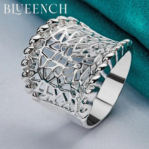 925 Silver Wide Face Hollow Ring for Women's Wedding Party Jewelry