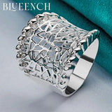 925 Silver Wide Face Hollow Ring for Women's Wedding Party Jewelry