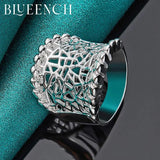 925 Silver Wide Face Hollow Ring for Women's Wedding Party Jewelry