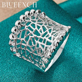 925 Silver Wide Face Hollow Ring for Women's Wedding Party Jewelry