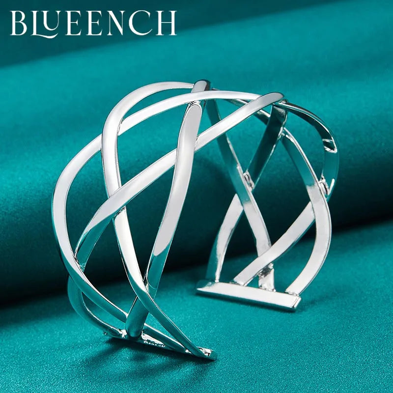 925 Sterling Silver Wide-Faced Bracelet for Women's Wedding Party