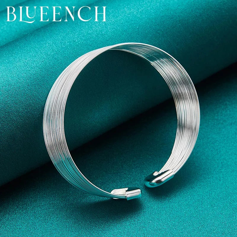 925 Silver Wide Tier Bracelet Bangle Women's Wedding Glamour Jewelry