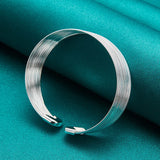 925 Silver Wide Tier Bracelet Bangle Women's Wedding Glamour Jewelry