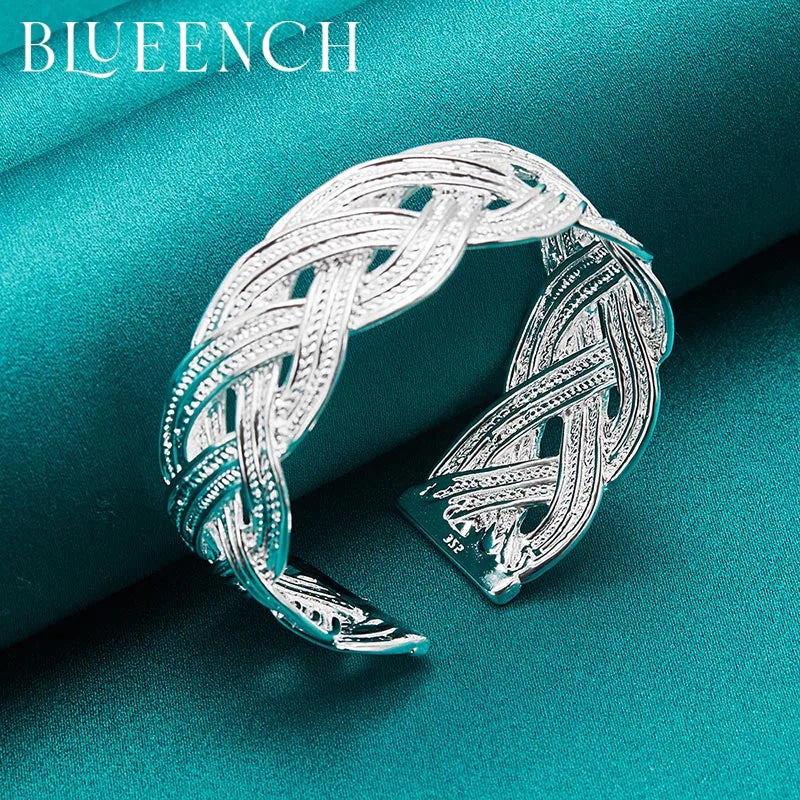 925 Silver Wide Braid Bangles for Women Wedding