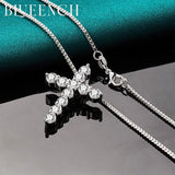 925 Silver Zircon Cross Pendant Necklace for Women Wedding Parties