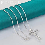 925 Silver Zircon Cross Pendant Necklace for Women Wedding Parties