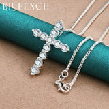 925 Silver Zircon Cross Pendant Necklace for Women Wedding Parties