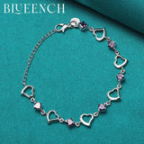 925 Silver Zircon Heart Link Bracelet for Women
