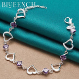 925 Silver Zircon Heart Link Bracelet for Women