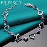 925 Silver Zircon Heart Link Bracelet for Women