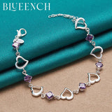 925 Silver Zircon Heart Link Bracelet for Women