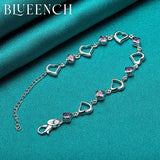 925 Silver Zircon Heart Link Bracelet for Women