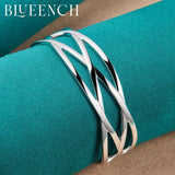 925 Silver Openwork Wide Face Bangles: Women's Glamour Jewelry