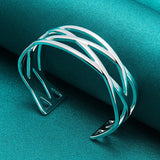 925 Silver Openwork Wide Face Bangles: Women's Glamour Jewelry