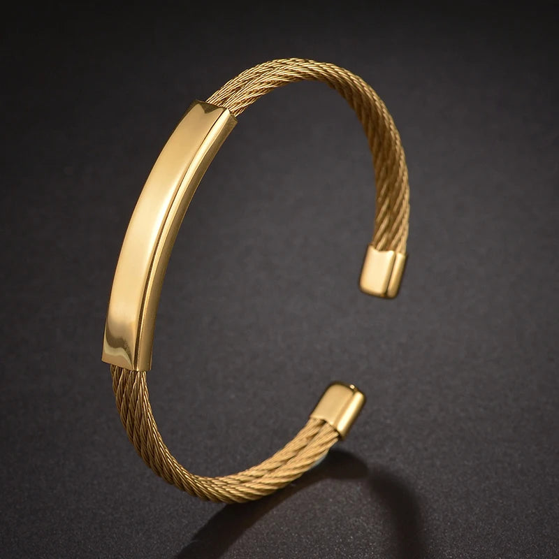 Bluelory Custom 8mm Stainless Steel Bangles Engrave ID Bar For Couple