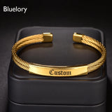 Bluelory Custom 8mm Stainless Steel Bangles Engrave ID Bar For Couple