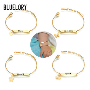 Baby Name Bracelets Stainless Steel Engraved for Newborn Girl Boy Child