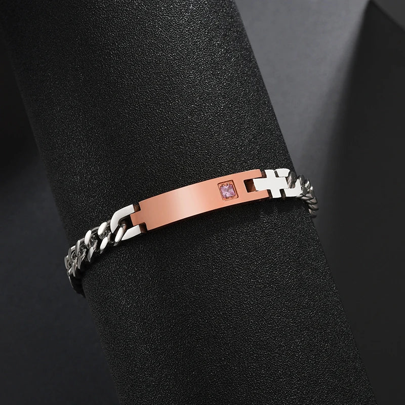 Bluelory Crystal Name Bracelets Rose Stainless Steel Women Men Jewelry
