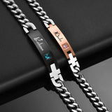 Bluelory Crystal Name Bracelets Rose Stainless Steel Women Men Jewelry