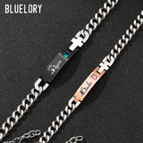Bluelory Crystal Name Bracelets Rose Stainless Steel Women Men Jewelry