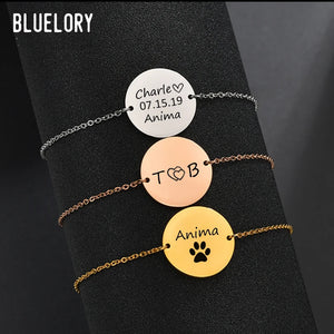 Bluelory Engrave Round Pendant Bracelets Personalized Stainless Steel Jewelry