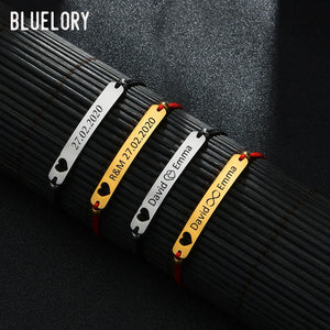 Bluelory Engrave Red String Couple Bracelets Heart Charm Jewelry