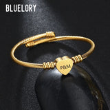 Bluelory Engraved Letter Heart Bangles Stainless Steel Personalized Jewelry