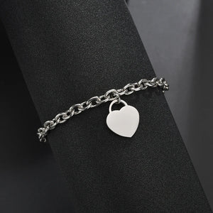 Bluelory Engraved Name Heart Bracelets Stainless Steel Women Personalized Jewelr