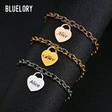 Bluelory Engraved Name Heart Bracelets Stainless Steel Women Personalized Jewelr