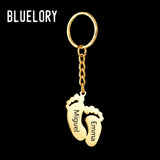Bluelory Engraved Names Footprint Keychains Stainless Steel Personalized Keyring