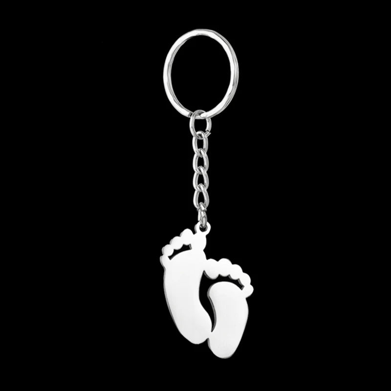 Bluelory Engraved Names Footprint Keychains Stainless Steel Personalized Keyring