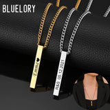 Bluelory Engraved Name ID Bar Necklace Stainless Steel Personalized