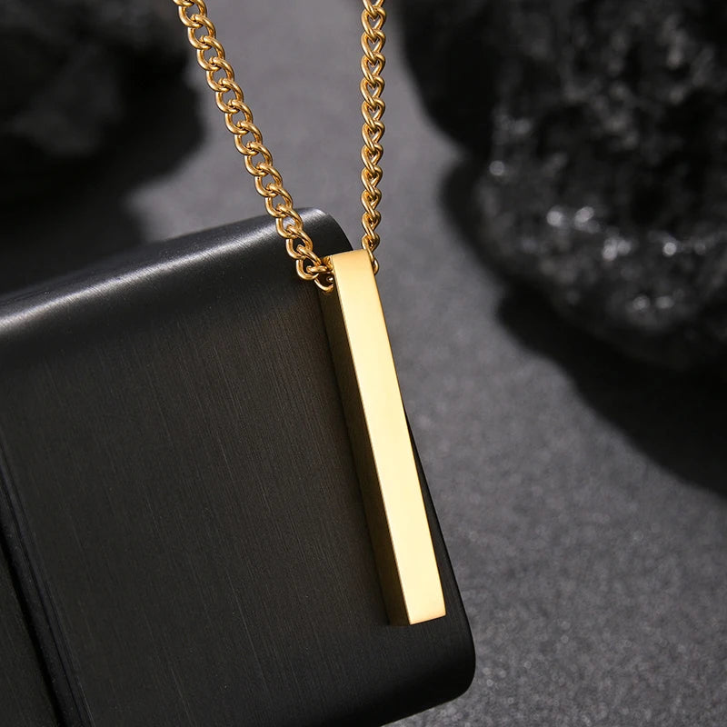 Bluelory Engraved Name ID Bar Necklace Stainless Steel Personalized