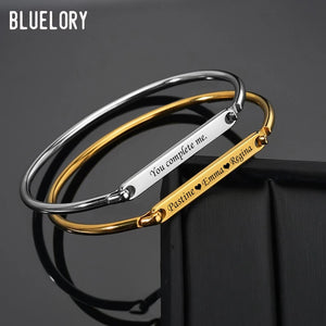 Bluelory Laser Engraved Names Bangles, 3 Stainless Steel Personalized Jewelry