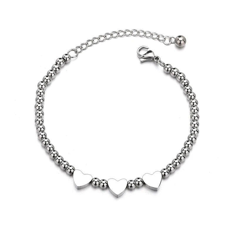Initial Letters Heart Bracelet Women Stainless Steel Beads Valentine?s Gift