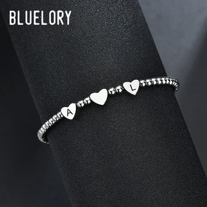 Initial Letters Heart Bracelet Women Stainless Steel Beads Valentine?s Gift