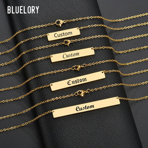 Bluelory Name Bar Women Necklace Engraved Family Jewelry Gift