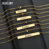 Bluelory Name Bar Women Necklace Engraved Family Jewelry Gift