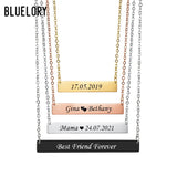 Bluelory Name Bar Women Necklace Engraved Family Jewelry Gift