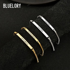 Bluelory Stainless Steel Bracelets Engraved Name Date DIY Jewelry