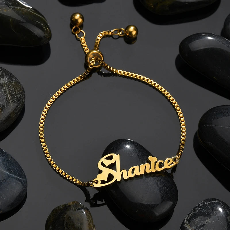 Bluelory Women Name Bracelets Stainless Steel Adjustable