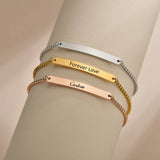 Personalized Engraved ID Bar Stainless Steel Bracelet for Women
