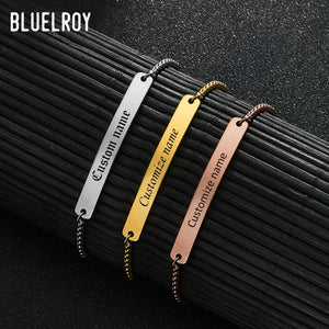 Personalized Engraved ID Bar Stainless Steel Bracelet for Women