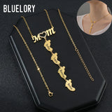 Crystal Mom Necklace Stainless Steel Engraved Kid's Baby Name on Foottprint