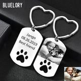 Bluelory Dog Tag Engrave Photo Name Keychains For Pets