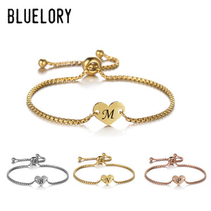 Bluelory Engrave Initial Letters Heart Bracelet Stainless Steel Name Bracelet